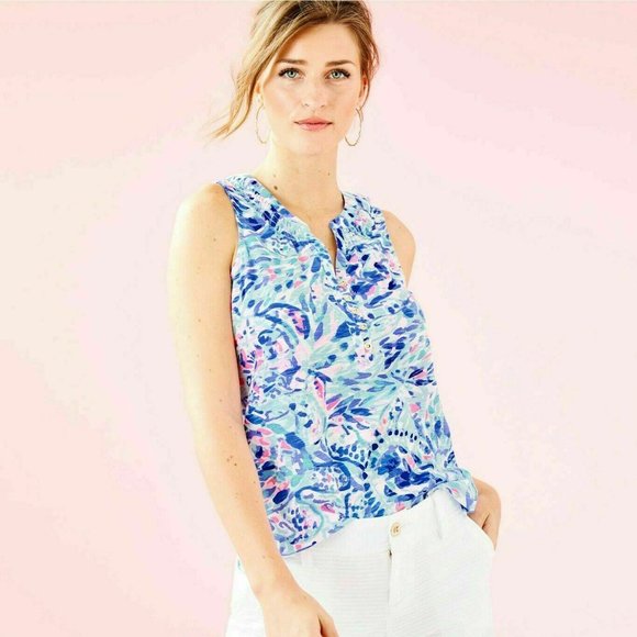 Lilly Pulitzer Tops - Lilly Pulitzer Essie Tank Tunic Top Smocked Printed Resort Cotton S New